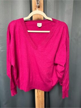 a new day V-Neck Pullover Sweater - Fuchsia